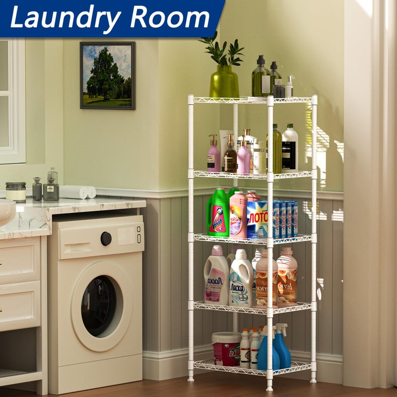 REGILLER 5-Wire Shelving Metal Storage Rack Adjustable Shelves,Standing Storage Shelf Units for Laundry Bathroom Kitchen Pantry Closet(White,11.8" D x 16.6" W x 53.5" H) - Image 3