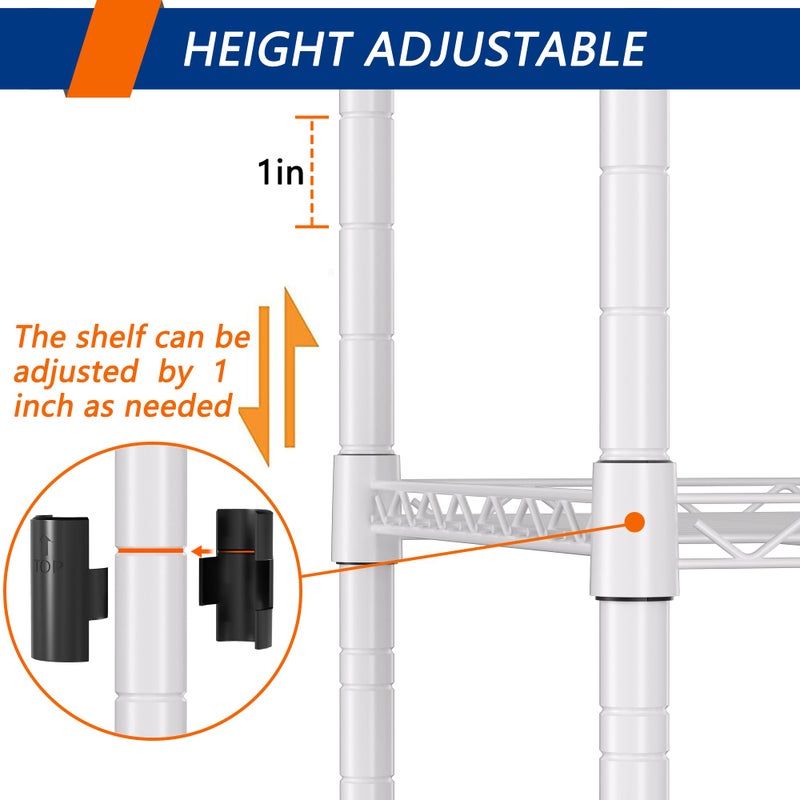 REGILLER 5-Wire Shelving Metal Storage Rack Adjustable Shelves,Standing Storage Shelf Units for Laundry Bathroom Kitchen Pantry Closet(White,11.8" D x 16.6" W x 53.5" H) - Image 5
