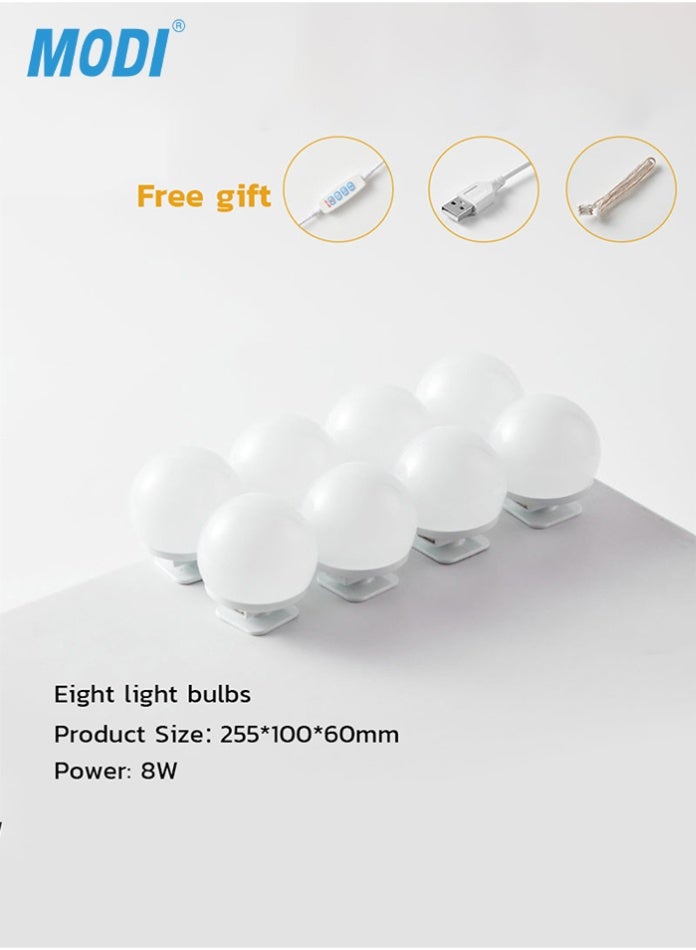 مودي مصابيح مرآة المكياج - مصابيح LED لطاولات الزينة مع كابلات قابلة للتعديل ومنفذ USB | ٨، ١٠، ١٢ لمبة | سهلة التركيب لطاولات الزينة والحمامات - Image 3