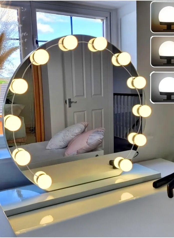مودي مصابيح مرآة المكياج - مصابيح LED لطاولات الزينة مع كابلات قابلة للتعديل ومنفذ USB | ٨، ١٠، ١٢ لمبة | سهلة التركيب لطاولات الزينة والحمامات - Image 4