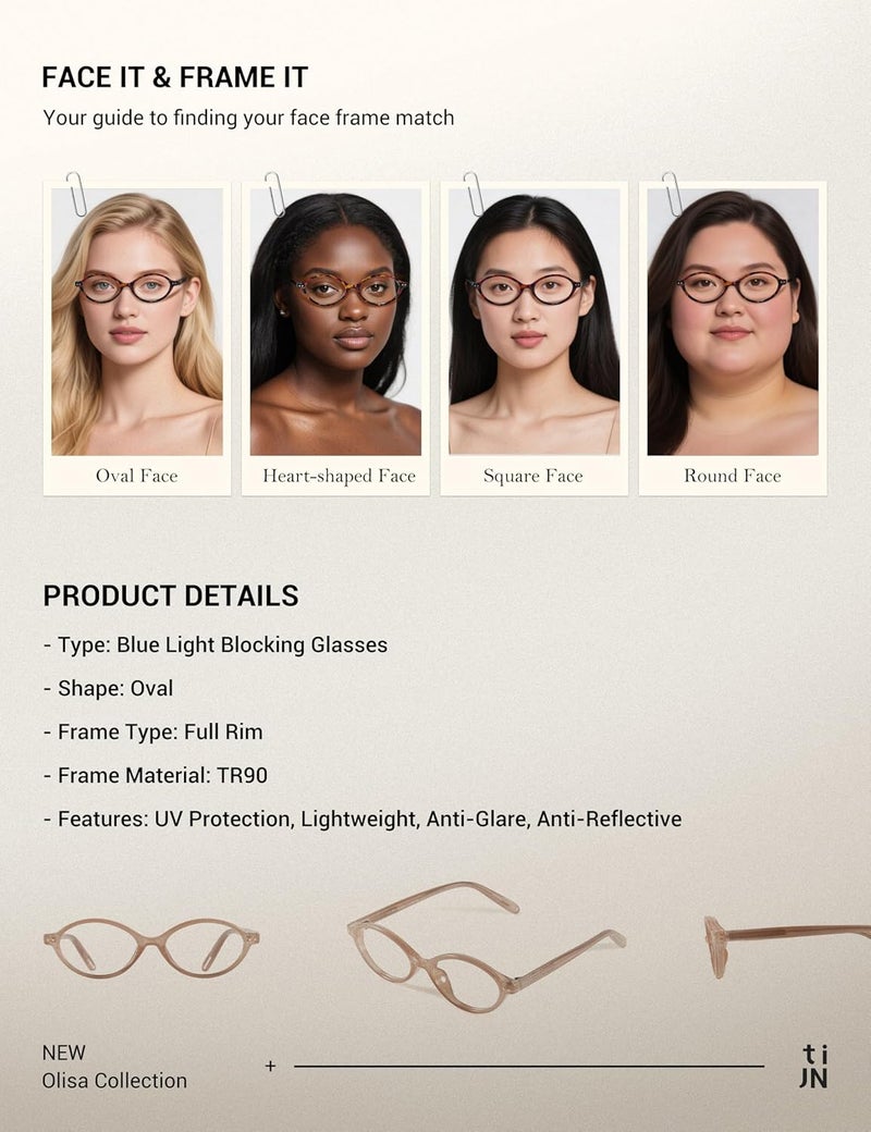 TIJN Olisa Blue Light Blocking Glasses for Women Men,Oval Glasses Frame Bluelight Glasses for Gaming/Computer/Screen - Image 5