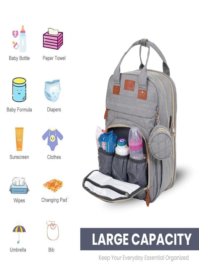 TAG24 Diaper Bag Backpack with Built-in Changing Station,Large Capacity Waterproof Mummy Bag with Bassinet,Insulated Pockets,Laptop Compartment & Organizer for Baby Essentials Travel,Unisex-Grey - Image 3