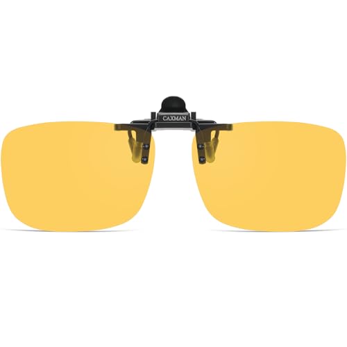 CAXMAN HD Night Vision Polarized Clip-on Flip Up Metal Clip Rimless Sunglasses, Lightweight, Night Driving Yellow Lens 59 * 42mm - Image 1
