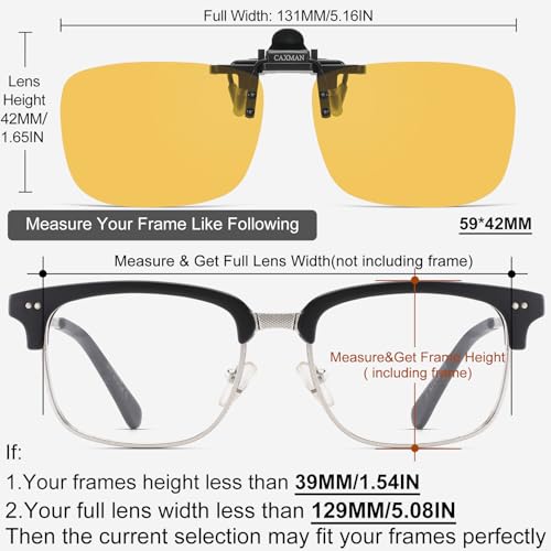 CAXMAN HD Night Vision Polarized Clip-on Flip Up Metal Clip Rimless Sunglasses, Lightweight, Night Driving Yellow Lens 59 * 42mm - Image 4