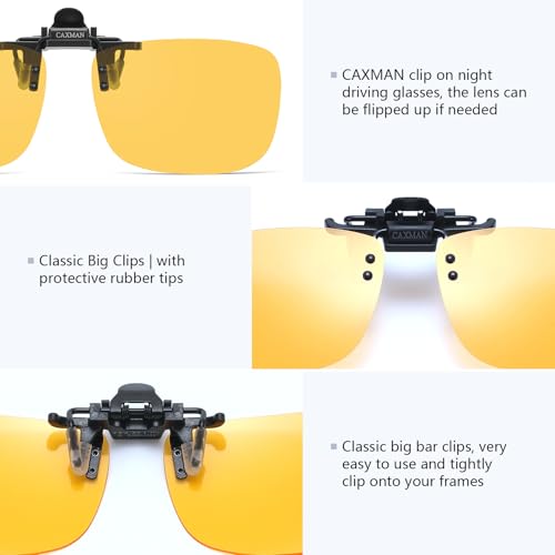 CAXMAN HD Night Vision Polarized Clip-on Flip Up Metal Clip Rimless Sunglasses, Lightweight, Night Driving Yellow Lens 59 * 42mm - Image 3