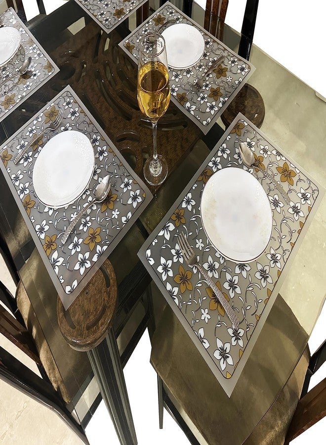 LaVichitra PVC Decorative Transparent Floral Design Placemats Table Mats for Dining Table Home Office Kitchen Restaurant Table Set of 6, 45x30 Cm - Image 2