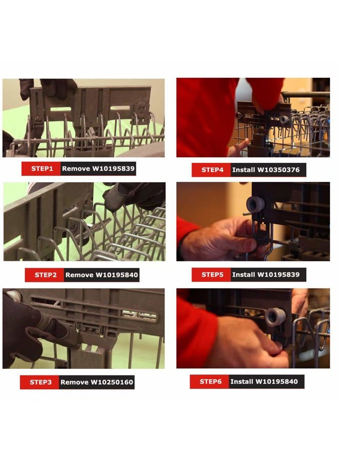 Monkemon 6 Packs UPGRADED W10350376(2) W10195840(2) W10195839(2) Dishwasher part for Kitchenaid,W/ 0.9 In Diameter Wheel,kitchen Aid whirlpool kenmore Dishwasher Parts Upper Rack,model w10350374,w10195840 - Image 5