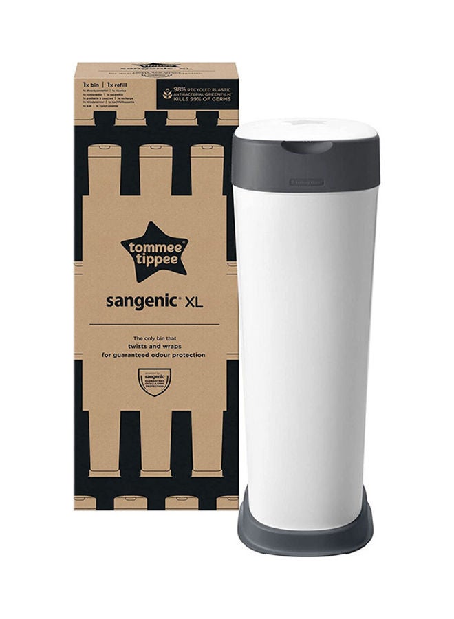 tommee tippee Twist & Click Sangenic XL Nappy Bin, Holds up to 60 Nappies, Eco-Friendlier System, 76cm Tall, Includes 1x Refill Cassette with Sustainably Sourced Antibacterial GREENFILM