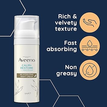 Aveeno Aveeno CALMRESTORE ReHydrating Night Cream 1 x 50ml FragranceFree Face Care Intensely Nourishes with Shea Butter Prebiotic Oat Suitable for Sensitive Skin - Image 3