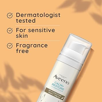 Aveeno Aveeno CALMRESTORE ReHydrating Night Cream 1 x 50ml FragranceFree Face Care Intensely Nourishes with Shea Butter Prebiotic Oat Suitable for Sensitive Skin - Image 5