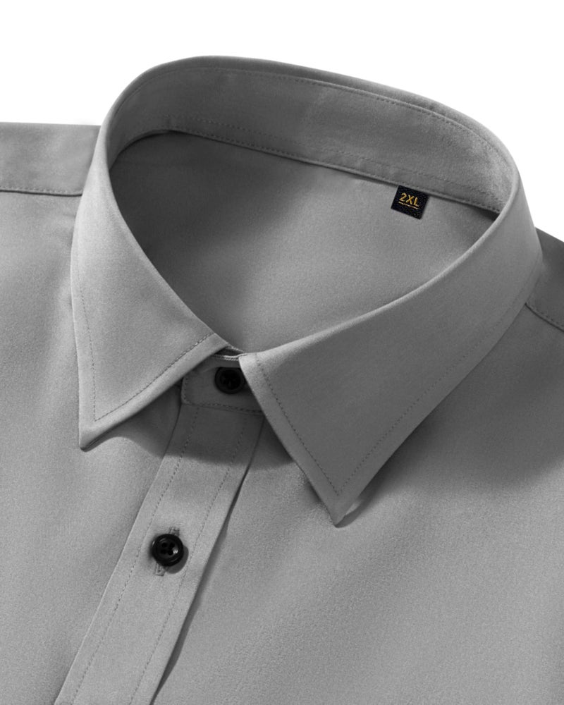 Lusead Button Down Shirt Men Grey Long Sleeve Stretch Wrinkle Free Religious Activities Formal Silver Dress Shirts for Men - Image 3