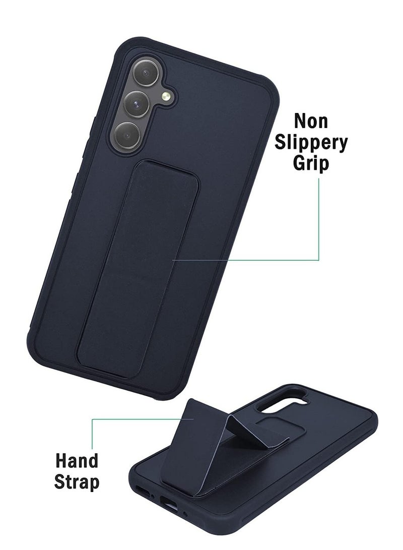 بورتوني غطاء حماية خلفي لهاتف سامسونج جالاكسي A35 5G مقاوم للخدش بلمسة نهائية مطفأة اللمعة من السيليكون الناعم غطاء بمسند أفقي ورأسي وحزام معصم حماية كاملة لهاتف سامسونج جالاكسي A35 5G - Image 3