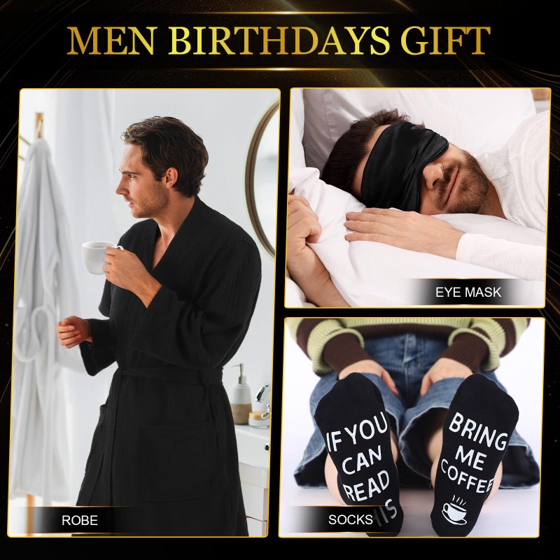 Afarnook 13 Pcs Birthdays Gifts Baskets for Men Get Well Gifts Set for Men Father's Day Gift Box Tumbler Wallet Robe Scented Candle Notebook Sock Bracelet for Father Dad Boyfriend Husband(Black) - Image 5