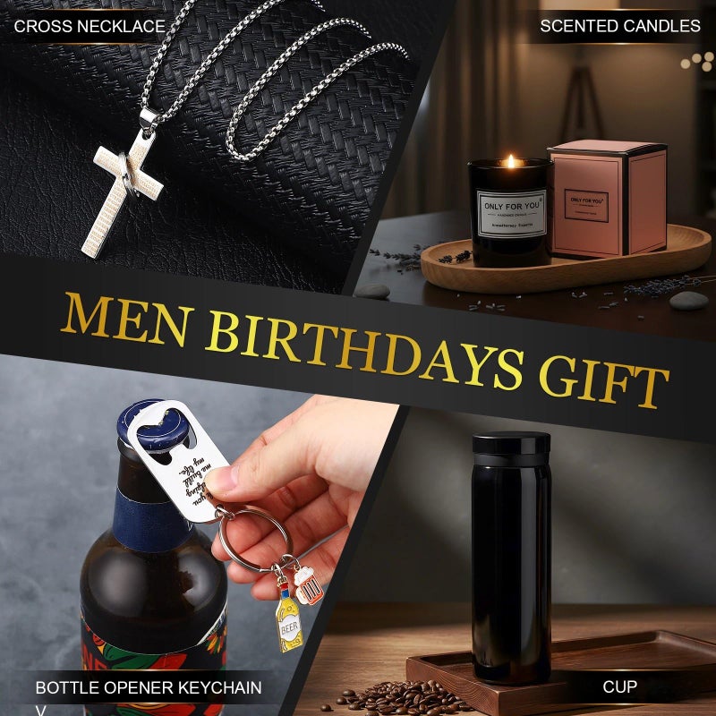 Afarnook 13 Pcs Birthdays Gifts Baskets for Men Get Well Gifts Set for Men Father's Day Gift Box Tumbler Wallet Robe Scented Candle Notebook Sock Bracelet for Father Dad Boyfriend Husband(Black) - Image 4