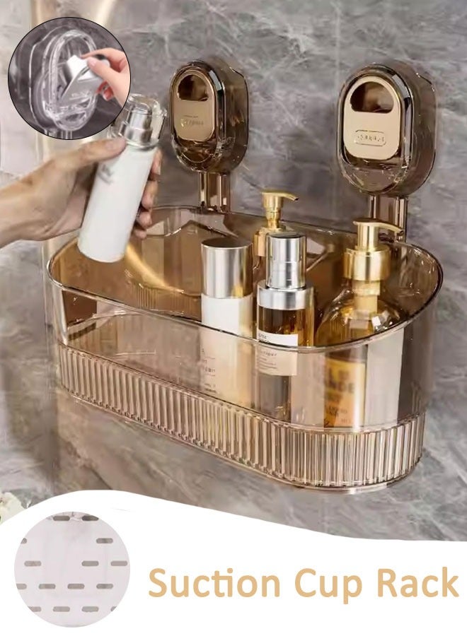 رف أكواب الشفط، حامل دش بأكواب الشفط، منظم دش الحمام لتخزين الحمام والديكور المنزلي والمطبخ، لا يحتاج إلى حفر، رفوف دش قابلة للإزالة بسعة كبيرة، رف تخزين مثبت على الحائط - Image 1