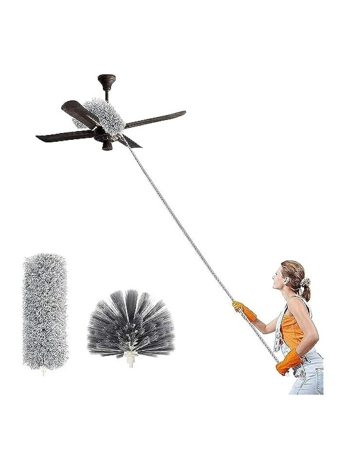 erorex Duster with Extra Long Extension Pole,Womdee Microfiber & Cobweb Double Replacement Heads Extendable Dusters for Cleaning High Ceiling Fan, Cars - Image 2