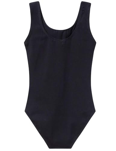 MdnMd Sleeveless Tank Leotard for Girls with Mesh Cross Front (Black, 12-14 Years) - Image 2
