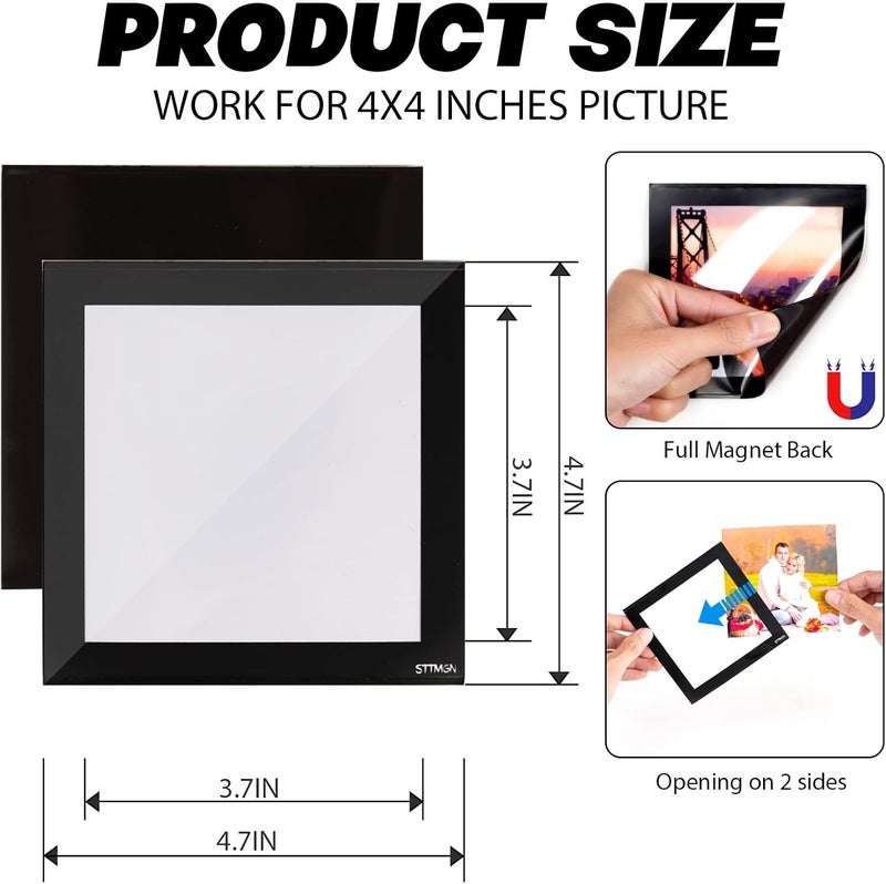 STTMGN 4X4" Magnetic Picture Frame with Black Border(10 Pack),Square Magnet Photo Pockets,Decorations for Fridge/Lockers with Clear Plastic Cover (Classic) - Image 2
