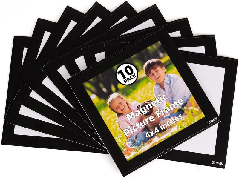 STTMGN 4X4" Magnetic Picture Frame with Black Border(10 Pack),Square Magnet Photo Pockets,Decorations for Fridge/Lockers with Clear Plastic Cover (Classic) - Image 1