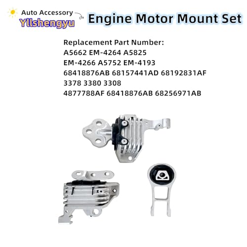 Yllshengyu 3Pcs Engine Motor Mount Kit Compatible with Cherokee 2014-2019 2.4L & Chrysler 200 2015-2017 2.4L, Replacement for 3378 3380 3308, Steel & Aluminum, Chassis Mount - Image 3