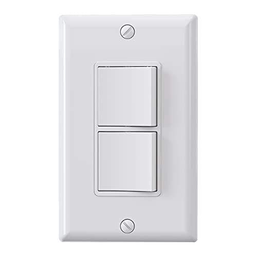 ELEGRP Decorator Double Rocker Light Switch, Two Single Pole Electrical Paddle, 15A 120V, in-Wall On/Off, Self-Grounding, Wall Plate Included, UL Listed (1 Pack, Glossy White) - Image 1