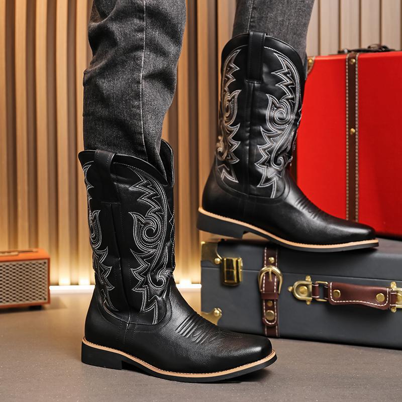 2024 Four Seasons National Fashion Flower Carving Martin Gao Bang Plus Size Court Style Retro Workwear Motorcycle Boots Men'S Shoes - Image 4