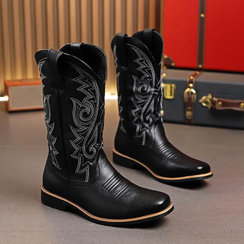 2024 Four Seasons National Fashion Flower Carving Martin Gao Bang Plus Size Court Style Retro Workwear Motorcycle Boots Men'S Shoes - Image 5