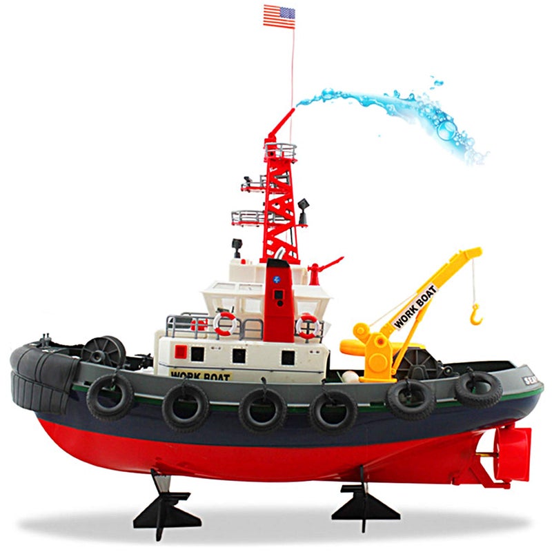 POCO DIVO US Seaport Super Work Boat RC Tugboat 24Ghz Radio Control Tug Boat Tow Model 23 Harbor Fire Fighting Ship Rescue Spurt Water Fireboat - Image 2