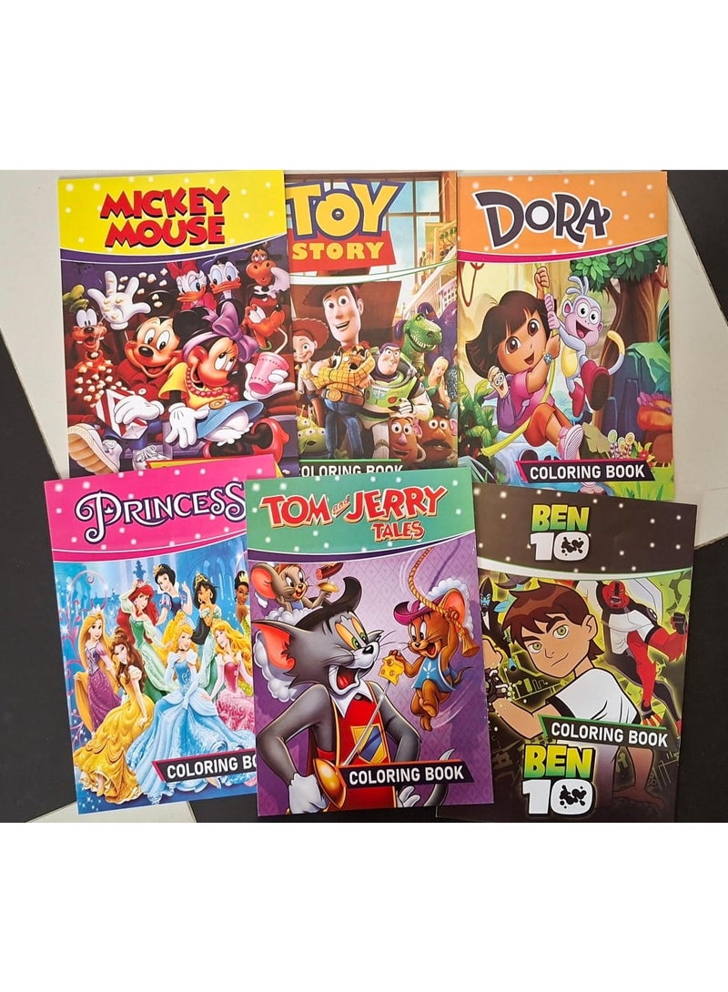 Kids Coloring Books Set of 6 A4 – Fun Cartoon Drawing Books
