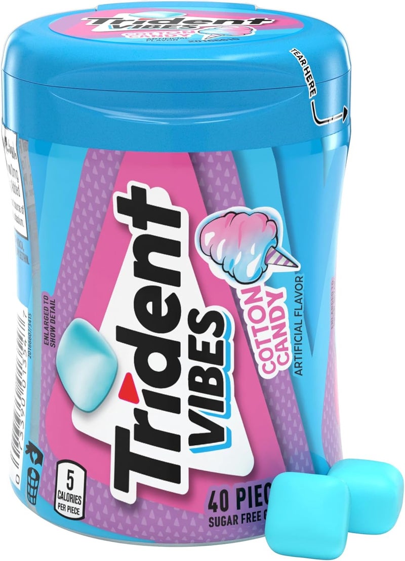 Trident Vibes Cotton Candy Sugar Free Chewing Gum - 40 Piece Bottle - Image 1