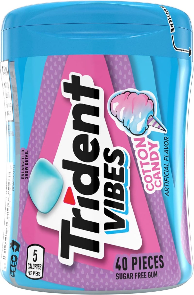 Trident Vibes Cotton Candy Sugar Free Chewing Gum - 40 Piece Bottle - Image 4