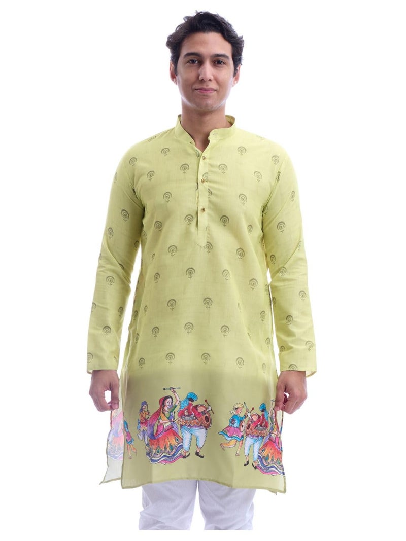 Maharaja Magic Cotton Navratri Print Green Kurta for Men [MSKurta212-46] - Image 1