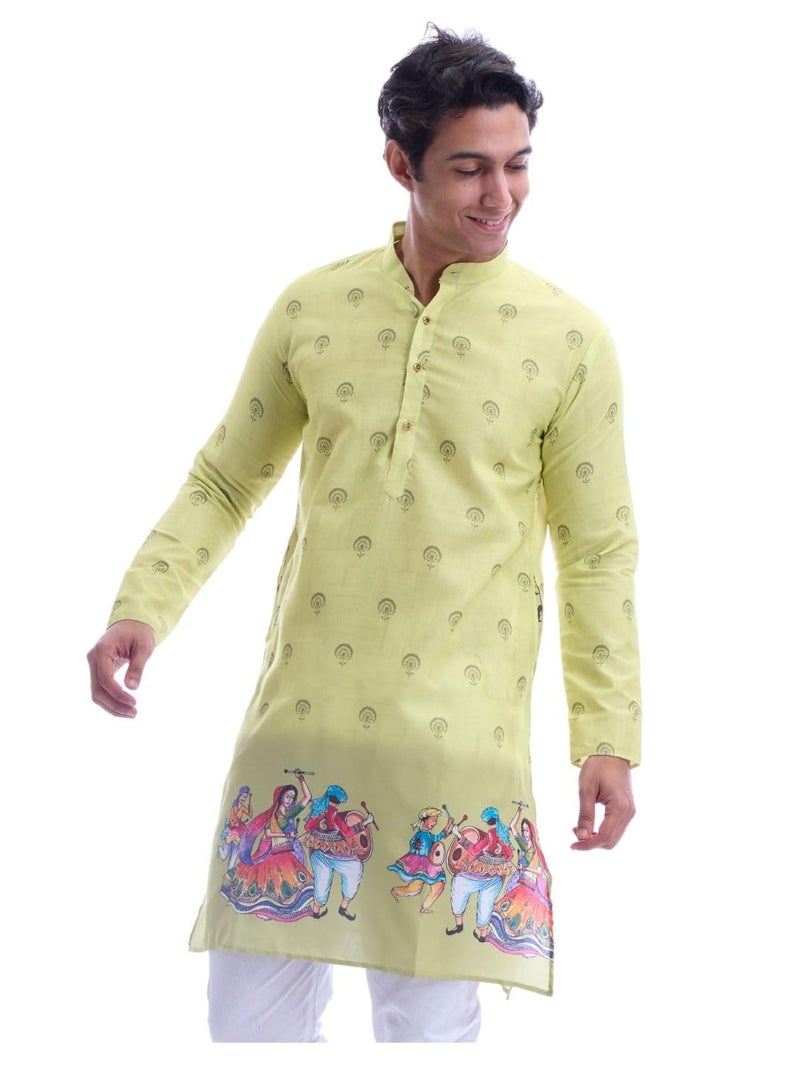 Maharaja Magic Cotton Navratri Print Green Kurta for Men [MSKurta212-46] - Image 3