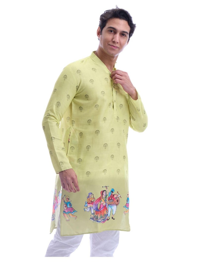 Maharaja Magic Cotton Navratri Print Green Kurta for Men [MSKurta212-46] - Image 4