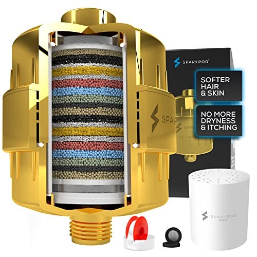 SparkPod 23 Stage Shower Head Filter for Dry Hair and Skin - High Output Universal Shower Filters to Remove Toxic Chemicals, Chlorine & Heavy Metals (Egyptian Gold) - Image 1
