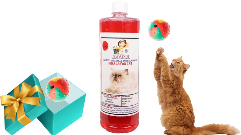 swacch Himalayan Cat Shampoo + Rubber Musical Ball I Chew Playing Rubber Ball I Interactive Cat Toy Balls I Training & Play I Combo Pack I 1 Litre Strawberry - Image 1