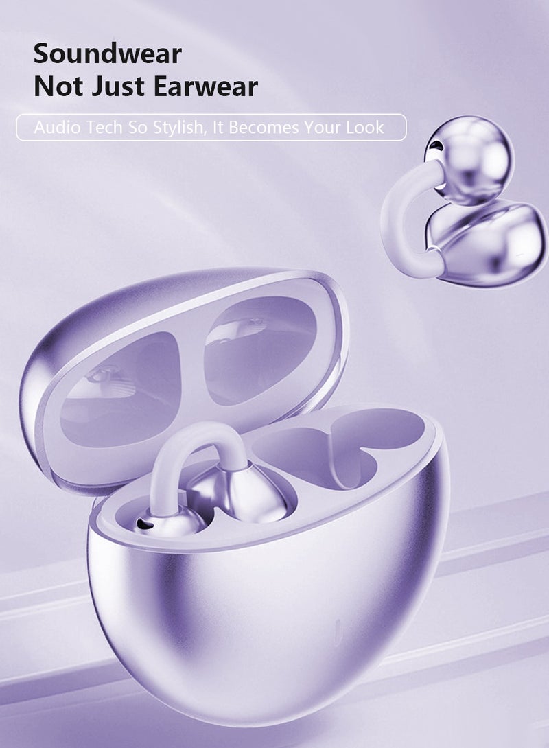 Open Ear Clip-On Earbuds Wireless Bluetooth 5.4 Headphones with Mic, Adaptive Comfort with Anti-Drop Design, Impactful Sound with Adaptive Bass Boost, Adaptive Noise Cancelling Calls, HiFi Sound Quality,Noise Cancelling,Waterproof,Sports Ear Buds (Purple)  - Image 2