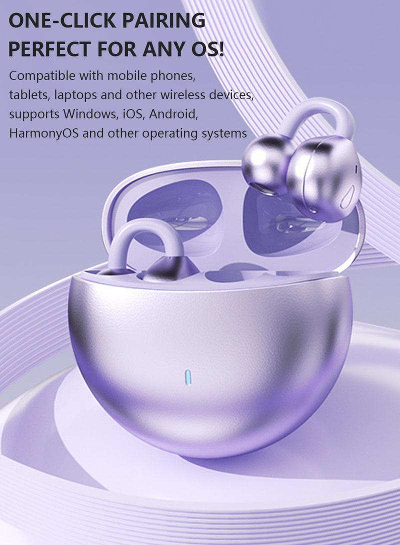 Open Ear Clip-On Earbuds Wireless Bluetooth 5.4 Headphones with Mic, Adaptive Comfort with Anti-Drop Design, Impactful Sound with Adaptive Bass Boost, Adaptive Noise Cancelling Calls, HiFi Sound Quality,Noise Cancelling,Waterproof,Sports Ear Buds (Purple)  - Image 4