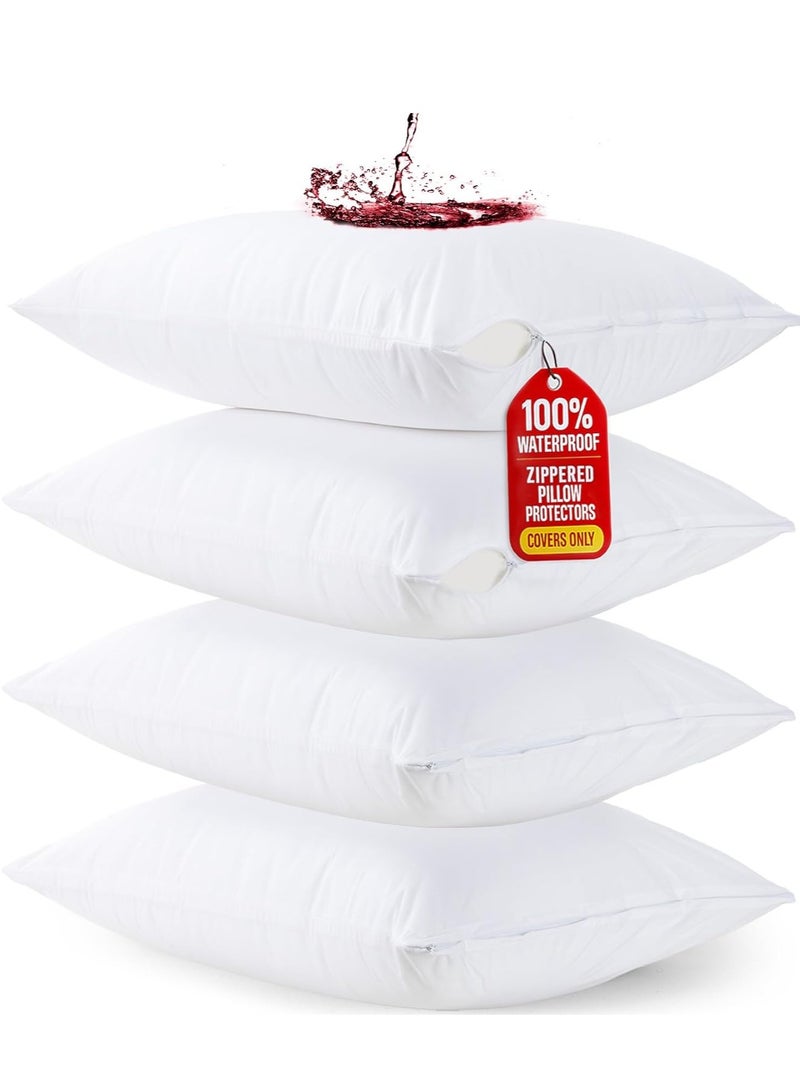 Utopia Bedding Waterproof Pillow Protector Zippered (4 Pack) King - Bed Bug Proof Pillow Encasement 20 x 38 Inches - Image 1