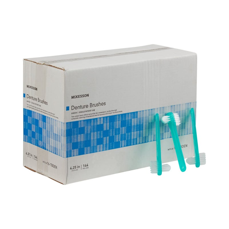 McKesson Denture Brushes 2Sided Bristle Green 144 Count