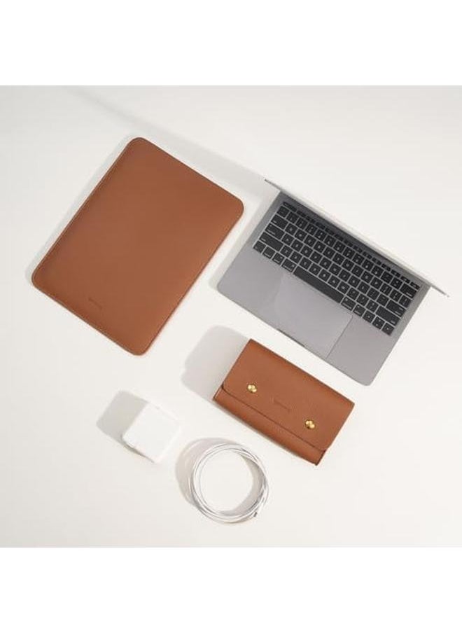 erorex - Pu Leather Padded Laptop Sleeve 16Inch Compatible With Macbook Pro 16 15Inch Laptop Bag Compatible With Macbook Pro 15 With Charger Pouch Color Brown - Image 1