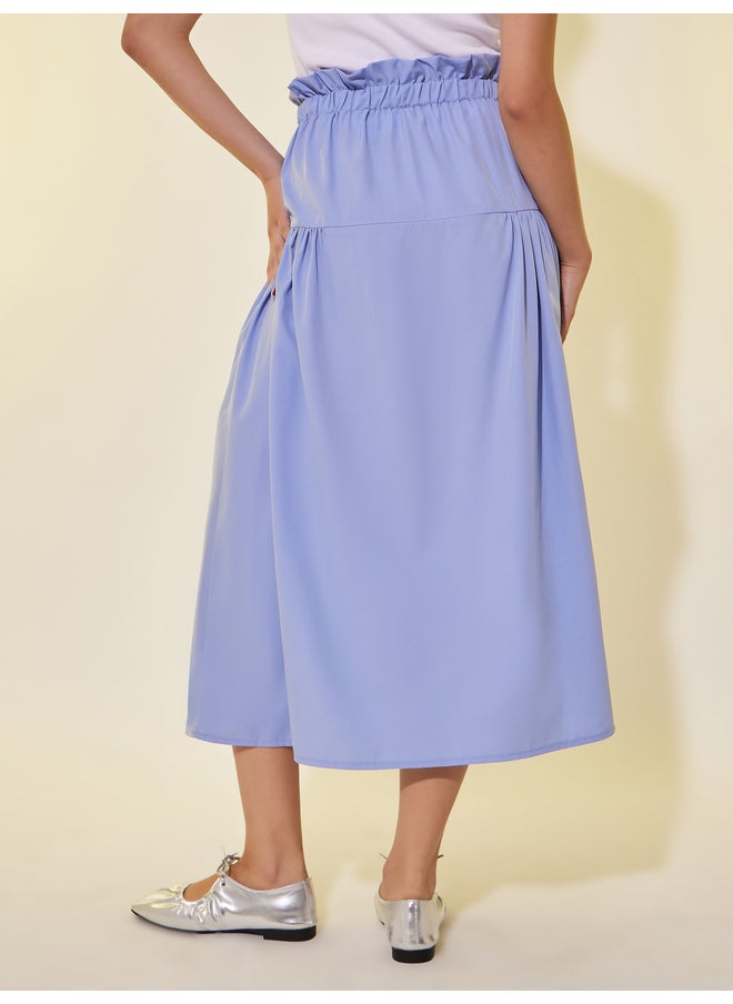 Take Two Take Two Solid Lettuce Edge Waistband A-Line Midi Skirt  - Image 4