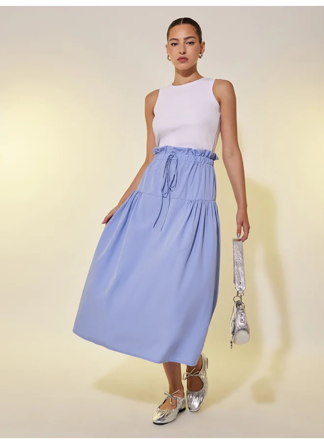 تايك تو Take Two Solid Lettuce Edge Waistband A-Line Midi Skirt