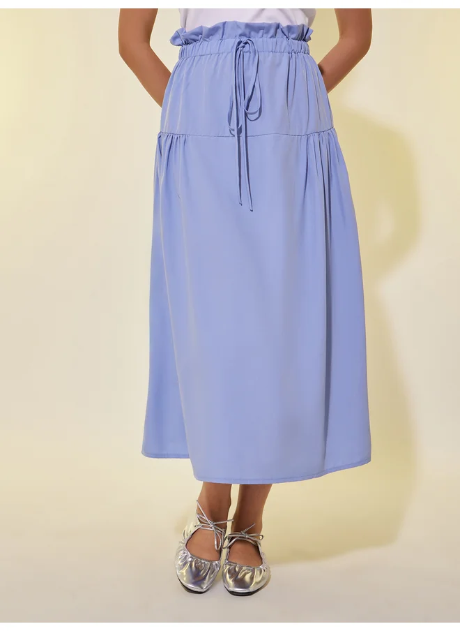 تايك تو Take Two Solid Lettuce Edge Waistband A-Line Midi Skirt