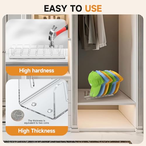 Hugro Tarfive Acrylic Baseball Cap Organizer Rack 2-Pack - Holds 14 Hats, No Install Space Saving Display Stand for Closet, Bedroom, Entryway (Clear) - Image 5