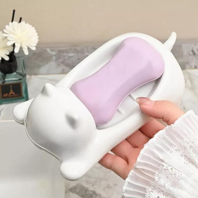Bitrexup Cat Shape Self Draining Soap Dish Holder, Easy Clean Soap Dish for Shower for Bathroom, Kitchen, Bathtub, Wash basins (Multicolor, Plastic) - Image 5
