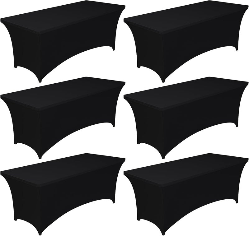Spandex Tablecloth 6ft - 6 Pack, Fitted Stretch Table Cover for Rectangle Tables, Black - Image 1