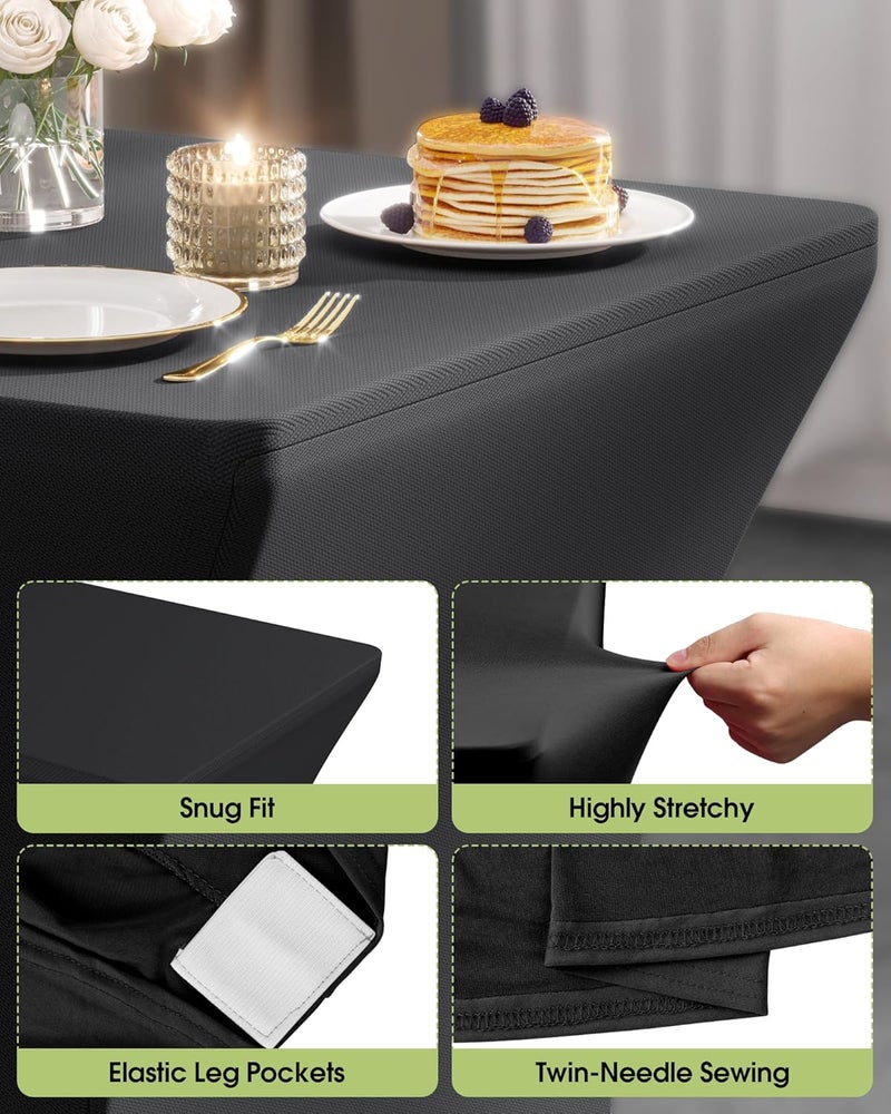 Spandex Tablecloth 6ft - 6 Pack, Fitted Stretch Table Cover for Rectangle Tables, Black - Image 2