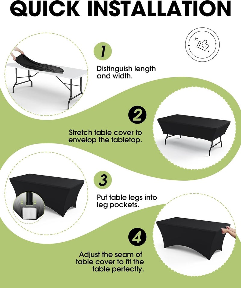 Spandex Tablecloth 6ft - 6 Pack, Fitted Stretch Table Cover for Rectangle Tables, Black - Image 4