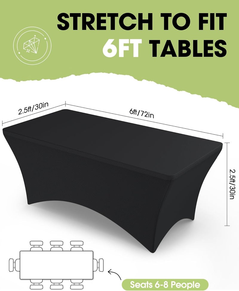 Spandex Tablecloth 6ft - 6 Pack, Fitted Stretch Table Cover for Rectangle Tables, Black - Image 3